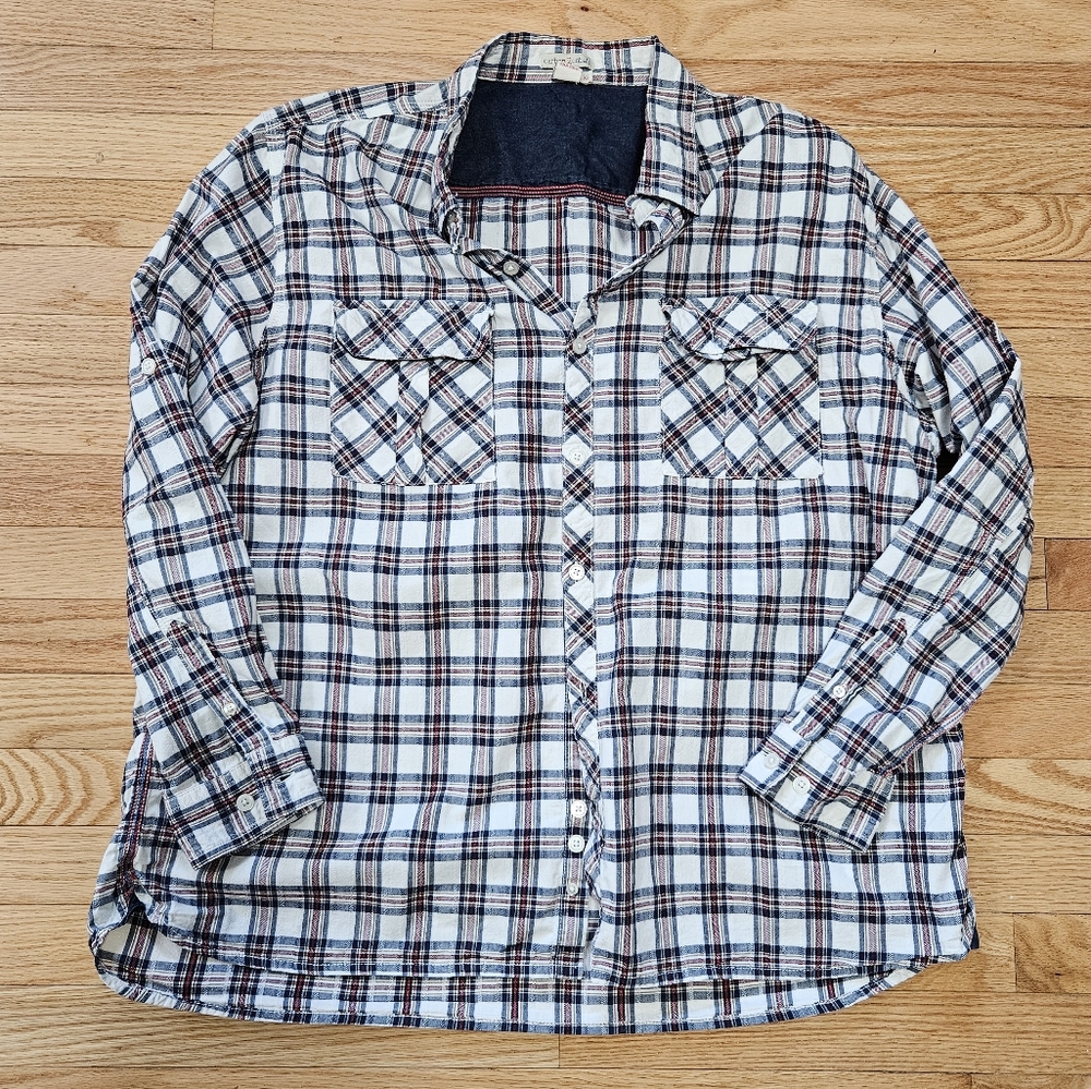 Carbon 2 Cobalt Mens Shirt XL Plaid Country Preppy Cotton Roll Tab Sleeve Casual